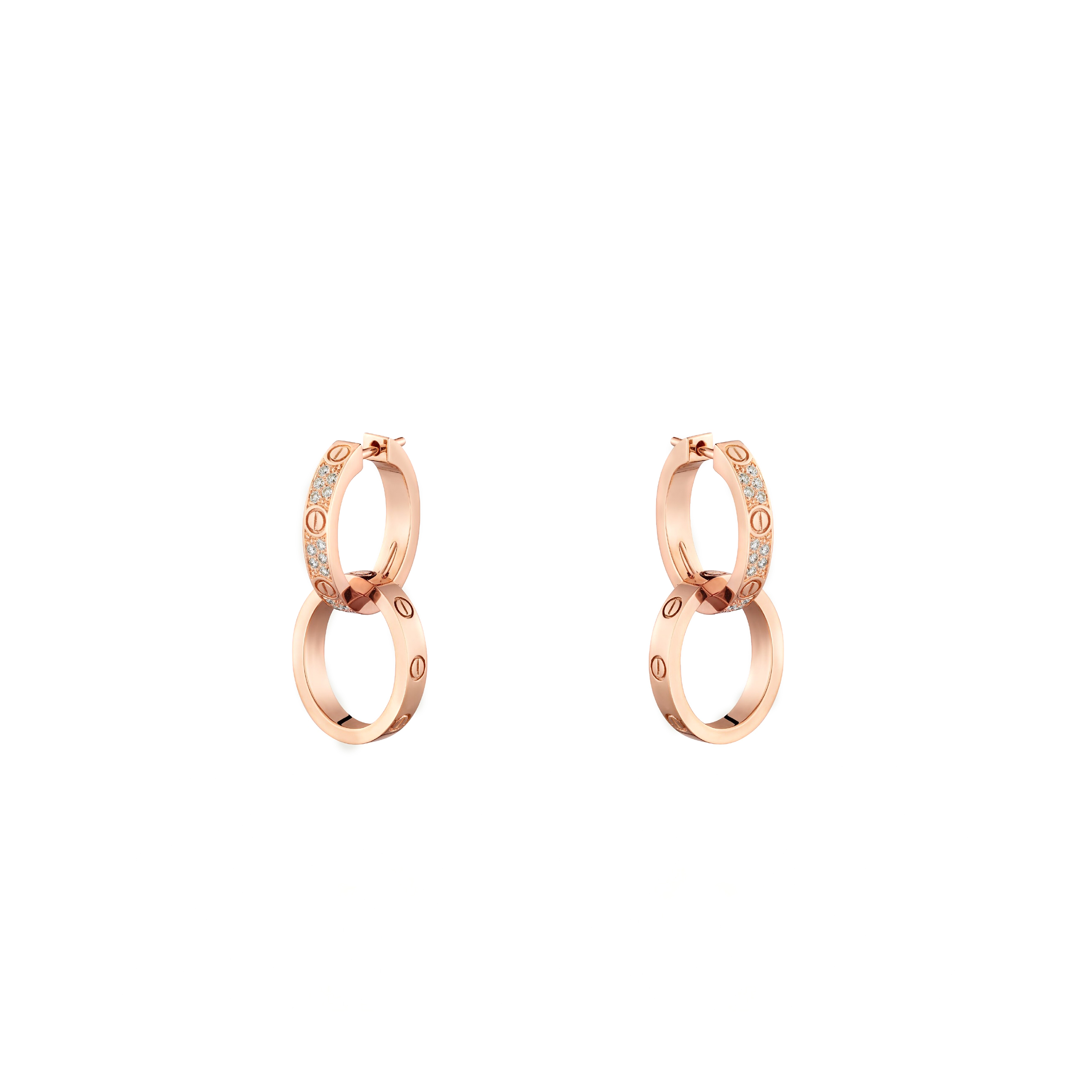 CARTIER LOVE ROSE GOLD EARRINGS, TRANSFORMABLE, SEMI-PAVED N8515240